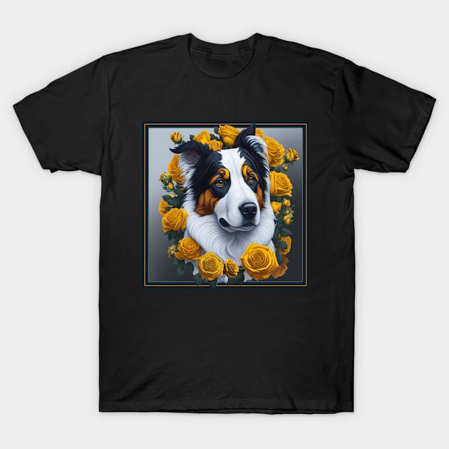 Australian Shepherd yellow roses 2 T-Shirt by xlhombat